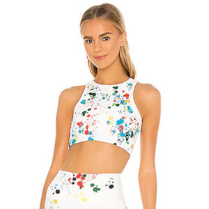 Splits59 Sports Bra White/Multi-Color Paint Splatter XS